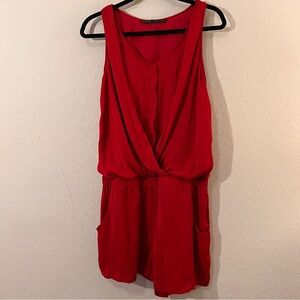 Zara Red Sleeveless Romper with Pockets Button Front Elastic Waist Size M